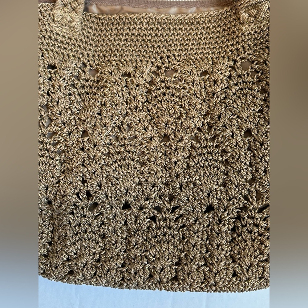 The Sak Brown/Gold Metallic Crochet Medium Boho Tote Bag Purse-Like New! - Picture 3 of 10